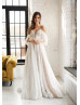 Off Shoulder White Lace Tulle Beaded Wedding Dress